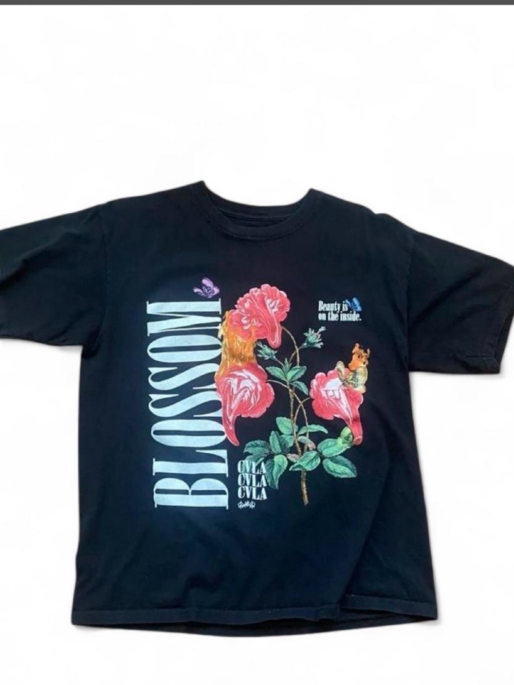 Black 'Blossom' Floral Graphic Kids T‑Shirt